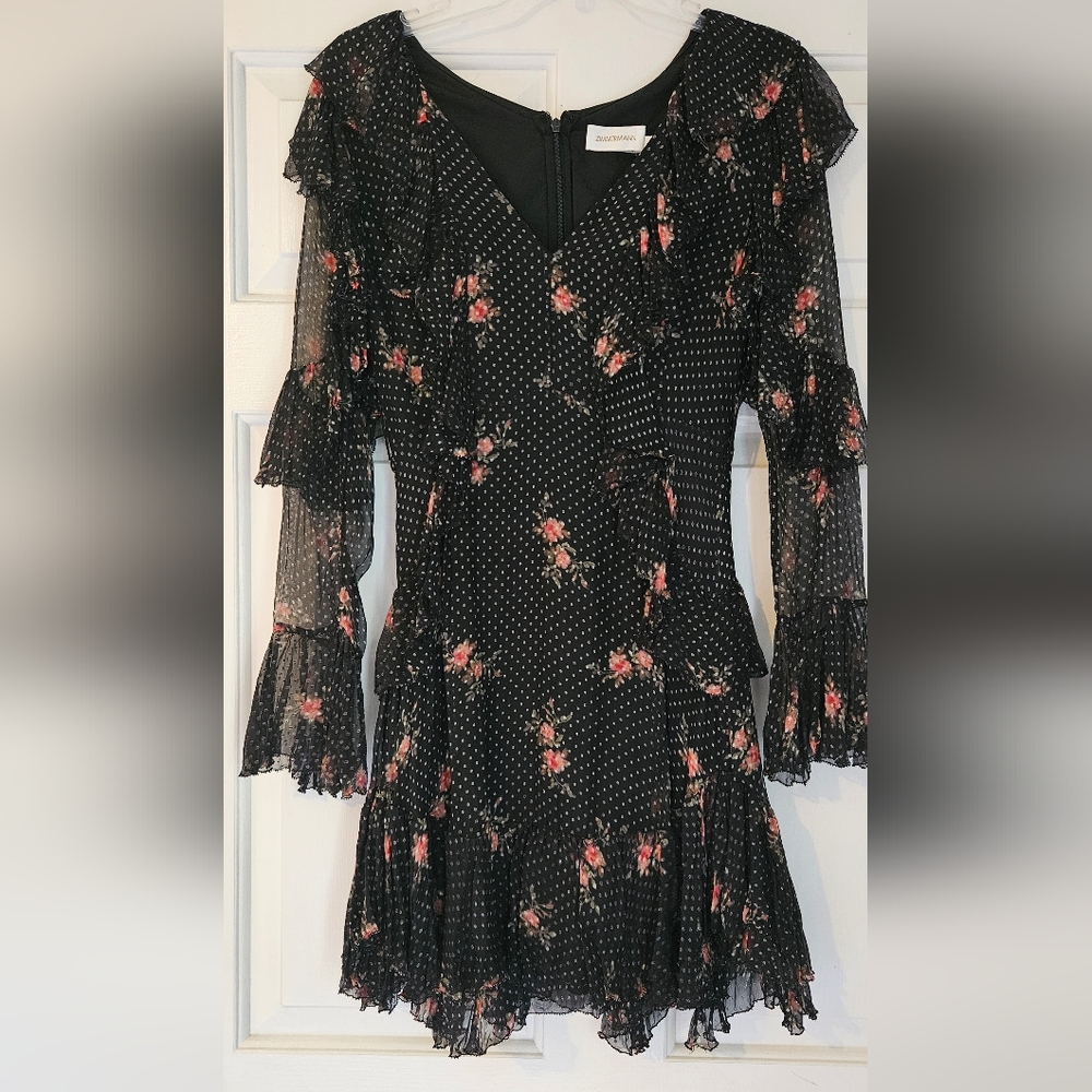 Zimmermann Black Floral Silk Mini Dres Sz 1